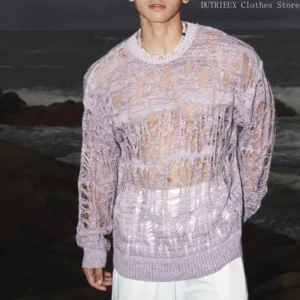 Mens Laidback Openwork Knit LongSleeve Top